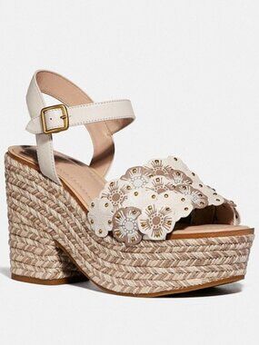 Coach Jae Link Tea Rose Floral Espadrille Sandal Chalk Multi Size 8